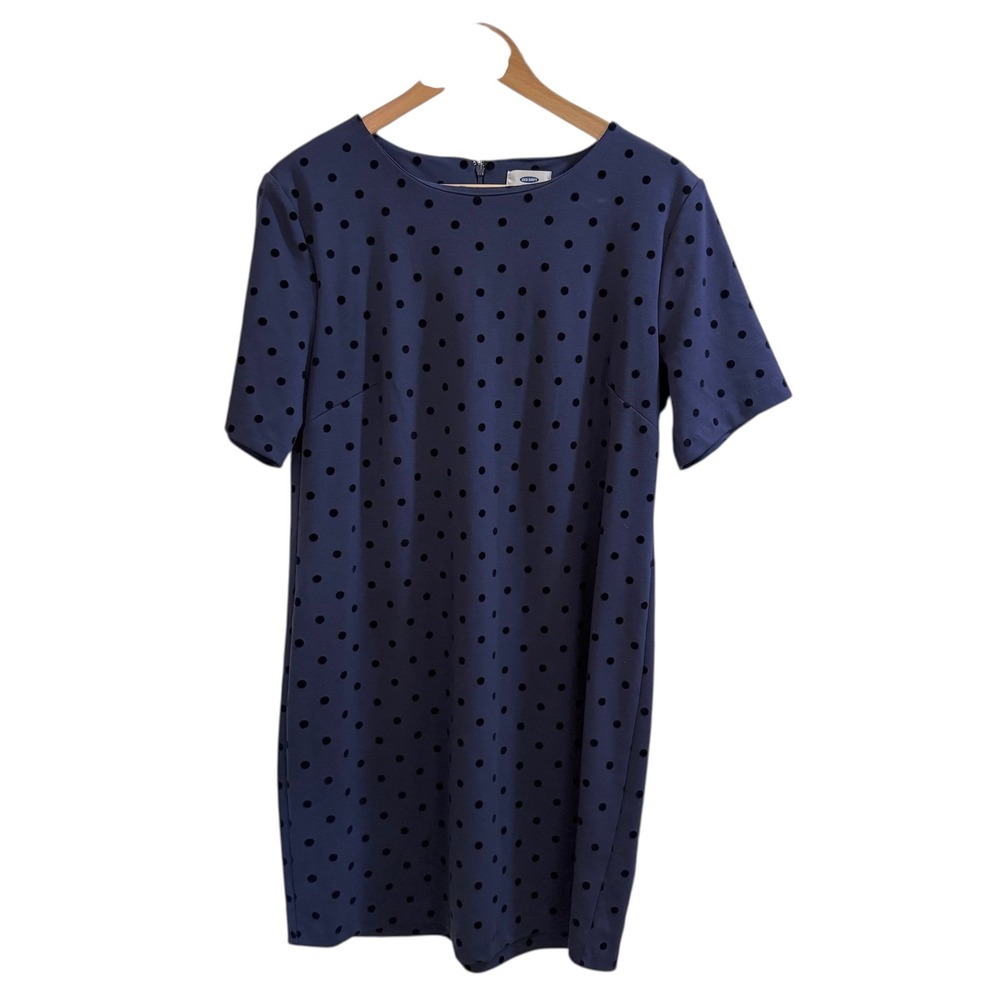 Old Navy Blue Black Polka Dot Short Sleeve Knit Dress Womens Size Medium